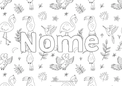 Colorazione gratuita Animale Nome decorato Tucano Flamingo Uccelli e mammiferi volanti Sfondo decorativo