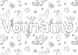 Kostenlose Malvorlage Tier Dekorierter Name Tukan Flamingo Vögel und fliegende Säugetiere Dekorativer Hintergrund