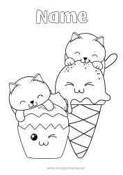Free coloring Cat Kawaii Animal Treats Ice cream Cupcake Dog and cat