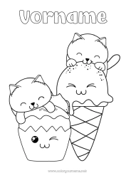 Kostenlose Malvorlage Katze Kawaii Tier Leckereien, Süßigkeiten Eis Cupcake Hunde und Katzen