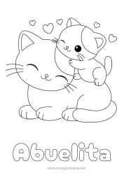 Niño página para colorear Lindo Corazón Cat Animales Dibujos fáciles para colorear Perros y gatos Familia de animales Bebé animal