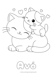 Página de desenho infantil Fofo Coração Gato Animal Desenhos para colorir fáceis Cães e gatos Família de animais Filhote