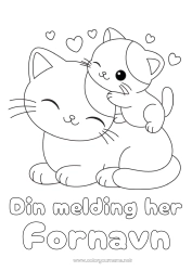 Gratis fargelegging Søt Hjerte Katt Dyr Enkle fargelegginger Hunder og katter Dyrefamilie Dyrebaby