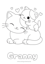 Child coloring page Cute Heart Cat Animal Easy coloring pages Dog and cat Animal family Baby animal