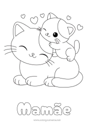 Página de desenho infantil Fofo Coração Gato Animal Desenhos para colorir fáceis Cães e gatos Família de animais Filhote