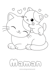 Coloriage enfant Mignon Coeur Chat Animal Coloriages faciles Chiens et chats Famille d'animaux Bébé animal
