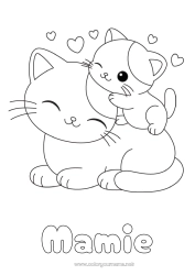 Coloriage enfant Mignon Coeur Chat Animal Coloriages faciles Chiens et chats Famille d'animaux Bébé animal