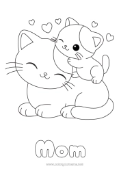 Child coloring page Cute Heart Cat Animal Easy coloring pages Dog and cat Animal family Baby animal