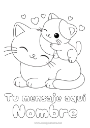 Colorear gratis Lindo Corazón Cat Dibujos fáciles para colorear Perros y gatos Familia de animales Bebé animal