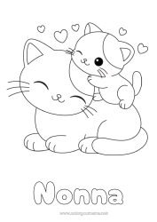 Pagina da colorare per bambini Carino Cuore Gatto Animale Disegni da colorare facili CanI e gatti Famiglia di animali Cucciolo