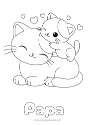 Coloriage enfant Mignon Coeur Chat Animal Coloriages faciles Chiens et chats Famille d'animaux Bébé animal