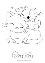 Pagina da colorare per bambini Carino Cuore Gatto Animale Disegni da colorare facili CanI e gatti Famiglia di animali Cucciolo