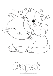 Página de desenho infantil Fofo Coração Gato Animal Desenhos para colorir fáceis Cães e gatos Família de animais Filhote