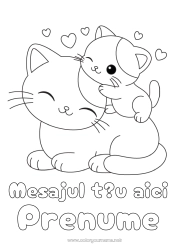 Pagină de colorat personalizată Drăguț Inimă Pisică Animal Desene de colorat ușoare Câini și pisici Familia animalelor Pui de animal