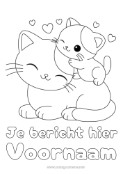 Gratis kleurplaat Schattig Hart Kat Dier Eenvoudige kleurplaten Honden en katten Dierenfamilie Dierenbaby