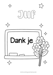 Gratis kleurplaat Bloemen Juf/Meester Oppas Bedankt Onderwijsberoepen Schoolbord