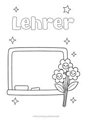Kinder-Malvorlage Blumen Lehrer/Lehrerin Kindermädchen Danke Büroberufe Klassentafel