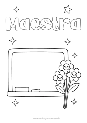 Niño página para colorear Flores Maestra, Maestro Niñera Gracias Profesiones de la Educación Pizarra de clase