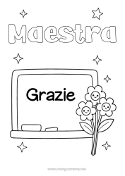 Colorazione gratuita Fiori Insegnante Tata Grazie Mestieri dell'educazione Lavagna scolastica