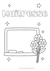 Coloriage enfant Fleurs Maîtresse/Maître Nounou Merci Métiers de l'éducation Tableau de classe