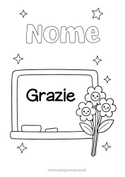 Colorare per personalizzare Fiori Insegnante Tata Grazie Mestieri dell'educazione Lavagna scolastica