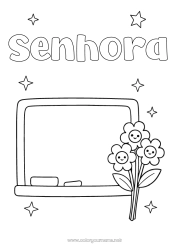 Página de desenho infantil Flores Professora/Professor Babá Obrigado Profissões de educação Quadro-negro
