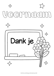 Gratis tekening Bloemen Juf/Meester Oppas Bedankt Onderwijsberoepen Schoolbord