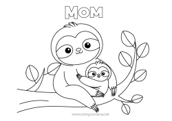 Child coloring page Animal Forest animals Sloth Animal family Baby animal