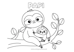 Coloriage enfant Animal Animaux de la forêt Paresseux Famille d'animaux Bébé animal