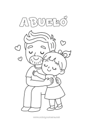 Niño página para colorear Papá Chica Niño Abrazo