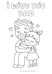 Free colouring Dad Girl Child Hug