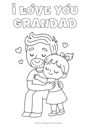 Free colouring Dad Girl Child Hug