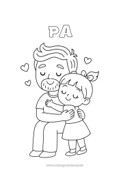 Kleurplaat voor kinderen Papa Meisje Kind Knuffelmoment