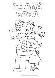 Colorear gratis Papá Chica Niño Abrazo