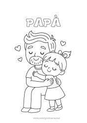 Pagina da colorare per bambini Papà Ragazza Bambino Abbraccio