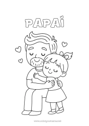 Página de desenho infantil Papai Menina Criança Abraço