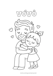 Página de desenho infantil Papai Menina Criança Abraço