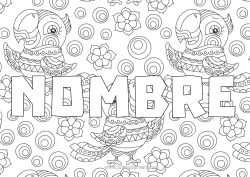 Colorear gratis Animales Loro Nombre decorado Zentangle Aves y mamíferos voladores Mosaicos Fondo decorativo