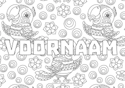 Kleurplaat aanpassen Dier Papegaai Gedecoreerde naam Zentangle Vogels en vliegende zoogdieren Mozaïeken Decoratieve achtergrond