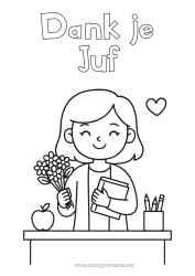 Gratis kleurplaat Juf/Meester Bedankt Onderwijsberoepen Klaslokaal Boeket