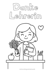 Kostenlose Malvorlage Lehrer/Lehrerin Danke Büroberufe Klassenzimmer Blumenstrauß