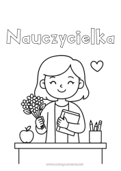 Kolorowanka dla dziecka Nauczycielka/Nauczyciel Dziękuję Zawody w edukacji Klasa Bukiet