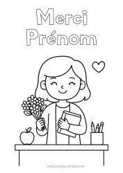 Coloriage à personnaliser Maîtresse/Maître Merci Métiers de l'éducation Salle de classe Bouquet