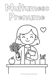 Pagină de colorat gratuită Învățătoare/Învățător Mulțumesc Meserii în educație Sală de clasă Buchet