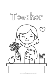 Child coloring page Teacher Thank you Education Professions Classroom Bouquet