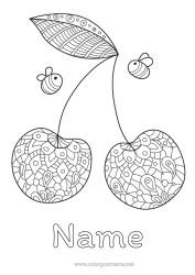 Colouring to customise Bee Cherry Fruit Zentangle Insects
