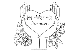 Farvelægningssiden tilpasning Blomster Hjerte Jeg elsker dig. Stort hjerte 
