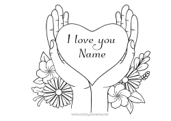 Colouring to customise Flowers Heart I Love You. Big Heart "I Love You"
