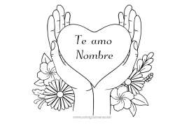 Colorear gratis Flores Corazón Te amo Gran corazón Mensaje 