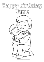 Colouring to customise Dad Happy Birthday Child Hug